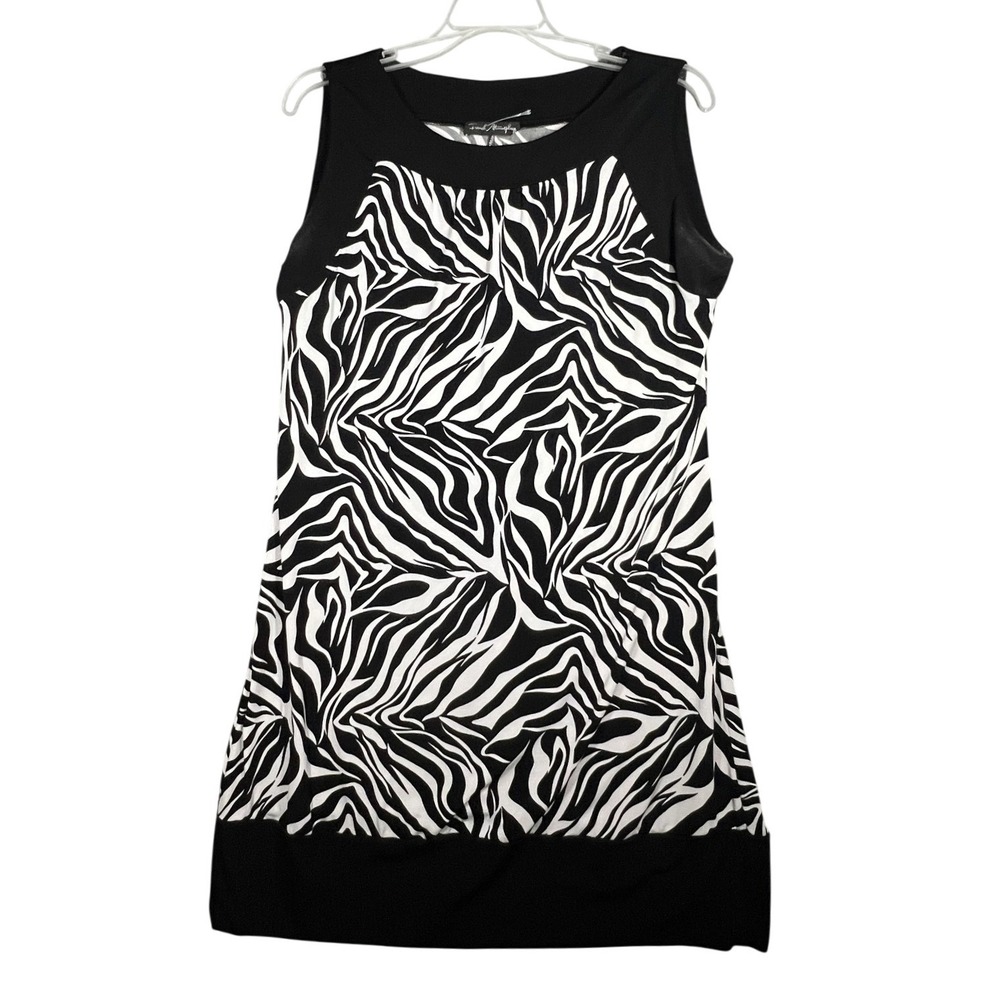 French Atmosphere Women's Zebra Print Sleeveless Dress Black‎ White Size M
